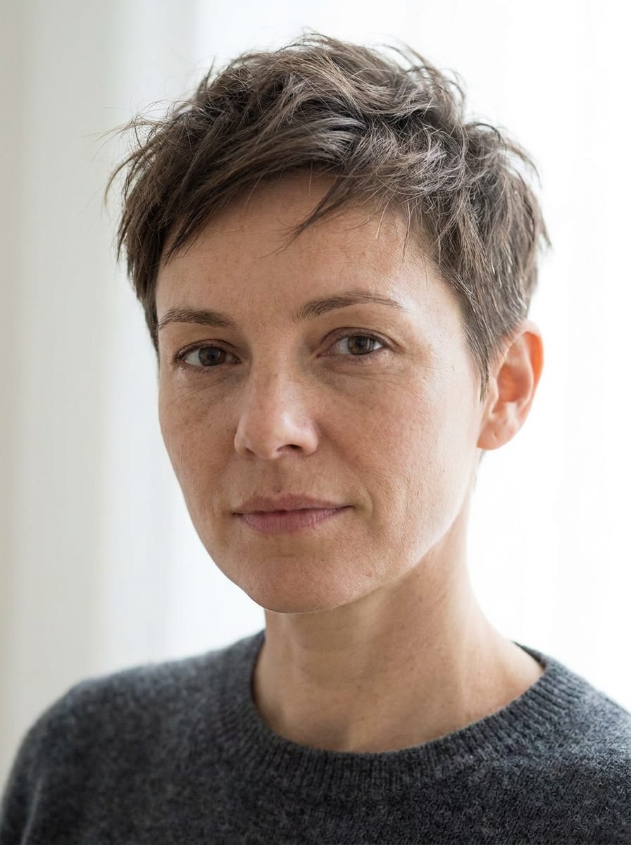 Kurzer Pixie mit längerem Deckhaar - Frisur für ovales Gesicht